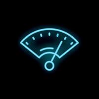 Neon icon of speedometer showing increasing speed on black background vector