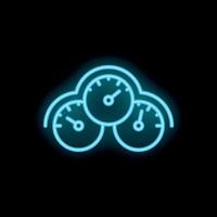 Neon icon showing three gauges measuring speed performance efficiency or other metrics vector