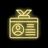 Glowing neon line personal badge icon isolated on black background vector