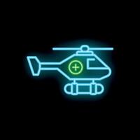 Neon style icon of medevac helicopter transporting patient vector