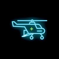 Neon medical helicopter saving lives icon glowing brightly vector