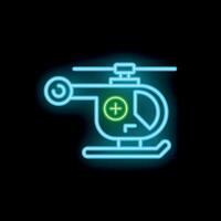 Neon style icon of medical helicopter with green cross sign vector