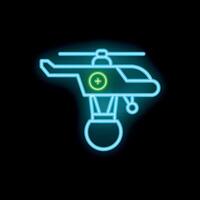 Neon icon of medical helicopter transporting patient on stretcher vector