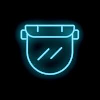 Neon icon of protective plastic face shield glowing on black background vector
