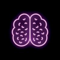 Neon pink brain glowing on black background vector