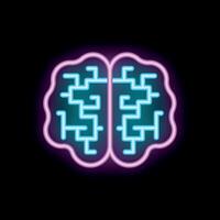 Neon brain showing maze representing problem solving vector