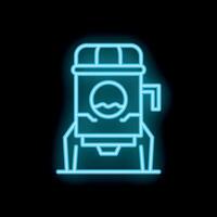 Neon blue water purification system icon glowing against dark background vector