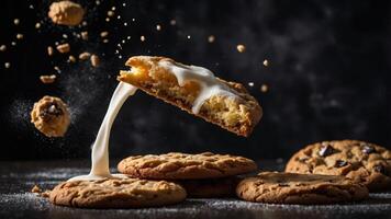 A dramatic display of cookies with melting filling, emphasizing indulgence and dessert appeal. photo