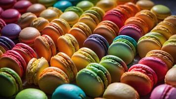 A colorful array of macarons arranged in a vibrant pattern. photo