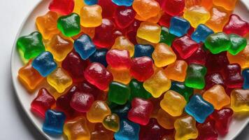 A colorful assortment of gummy candies displayed on a plate. photo