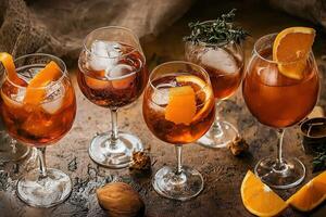 Rustic Elegance Assorted Citrus Cocktails in Glasses with Natural Charm photo