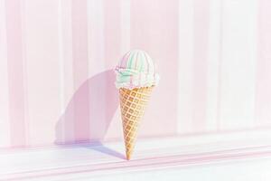 Pastel Perfection Ice Cream Cone Against a Minimalist Background photo
