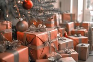 Festive Christmas Gifts Wrapped with Generative AI-Inspired Elegance photo