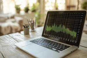 Analyzing Market Trends on a Laptop in a Modern Workspace photo