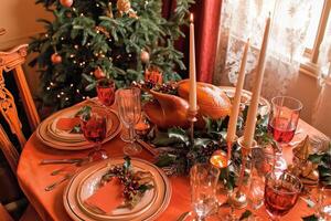 Elegant Christmas Feast Table Setting photo