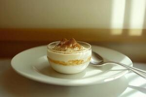 Minimalist Tiramisu Dessert in Elegant Glass Bowl photo