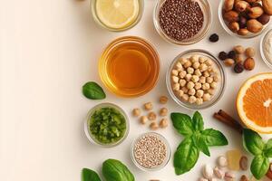Healthy Ingredients Spread Featuring Chickpeas, Nuts, Basil, and Citrus photo
