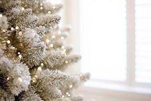 A Snowy Christmas Tree, Glowing with Warm Lights, Creating a Winter Wonderland photo