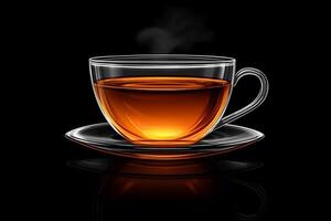 A steaming cup of herbal tea rests invitingly on a sleek black surface, perfect for a calming evening ritual photo