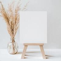 Mockup of a blank canvas on a wooden easel photo