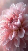 Delicate pink flower blooming in soft sunlight during early spring season photo