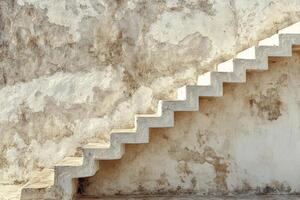 Concrete staircase ascending against a textured wall with a minimalistic design in daylight photo