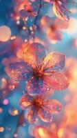 Bright orange flowers glisten with droplets in a lush garden during a sunny afternoon photo