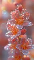 Bright orange flowers glisten with droplets in a lush garden during a sunny afternoon photo