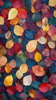 Colorful autumn leaves scattered on the ground in a natural outdoor setting during fall season photo
