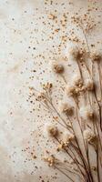 Dry flowers arranged elegantly on a textured surface with subtle colors and patterns photo