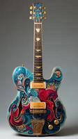 Artistic guitar with intricate designs showcasing creativity and craftsmanship photo