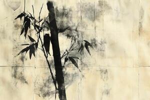 Subtle shadows cast by bamboo leaves on textured white paper in natural light photo