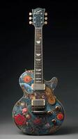 Artistic guitar with intricate designs showcasing creativity and craftsmanship photo