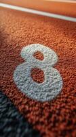 The number eight marked on a vibrant athletic running track during a sunny day at a sports facility photo