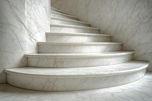 Curved white staircase design in contemporary building interior with smooth textures photo
