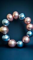 Colorful metallic balloons floating against a dark background for celebrations or events photo