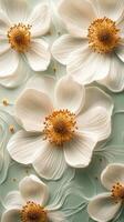 Beautiful white flowers on a teal background creating a fresh and vibrant aesthetic photo
