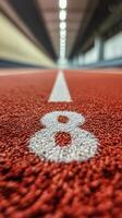 The number eight marked on a vibrant athletic running track during a sunny day at a sports facility photo