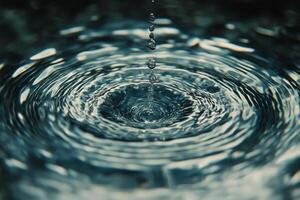 Water droplets creating ripples in a calm pond on a serene afternoon photo