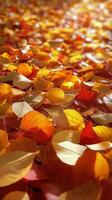 Colorful autumn leaves scattered on the ground showcasing seasonal beauty in a park photo