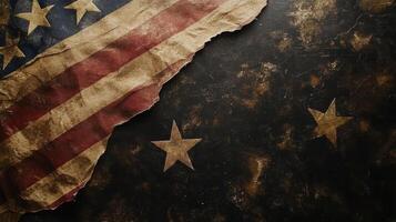 Worn American flag draped against a textured dark surface creating a historical atmosphere photo