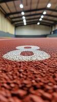 The number eight marked on a vibrant athletic running track during a sunny day at a sports facility photo