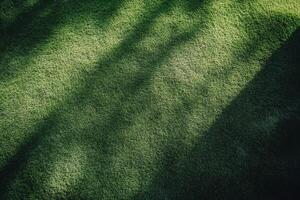 Lush green artificial turf covering a sports field under bright daylight in urban setting photo