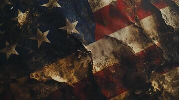 Worn American flag draped against a textured dark surface creating a historical atmosphere photo