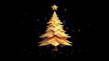 A golden Christmas tree with stars and lights on a dark background photo