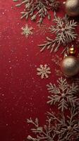 Festive holiday decorations featuring red and gold ornaments and snowflakes on a vibrant background photo