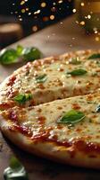 Delicious cheese and pepperoni pizza being pulled apart at a pizzeria during late afternoon photo