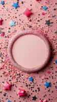 A beautifully decorated pink cake with a starry theme for celebrations and special occasions photo