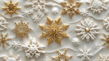 A diverse collection of intricately designed snowflakes on a white background during winter photo