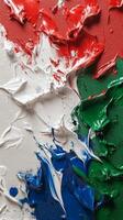 Colorful abstract painting with red, white, green, and blue in artistic expression photo